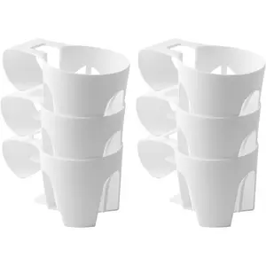 (6-Pack, White) Poolside Cup Holders for Above Ground Pools Compatible with Above Ground Pool with 2 Inche or Thinner Round Top Bar -  Durable Easy to Use Clip-On No-Spill Cup Holder