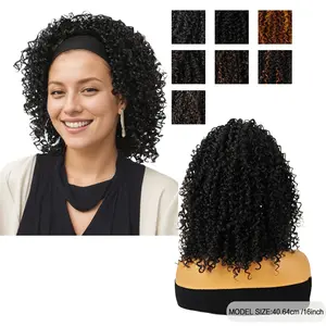 Especially Yours Curly Headband Wig Shoulder-Length Layers of Natural Spiral Curls with Full, Bouncy Volume, Comfy Stretch Band/Runway Shades of Black Headband Kinky Curly Synthetic Hair Wigs For African American Women 16 Inch