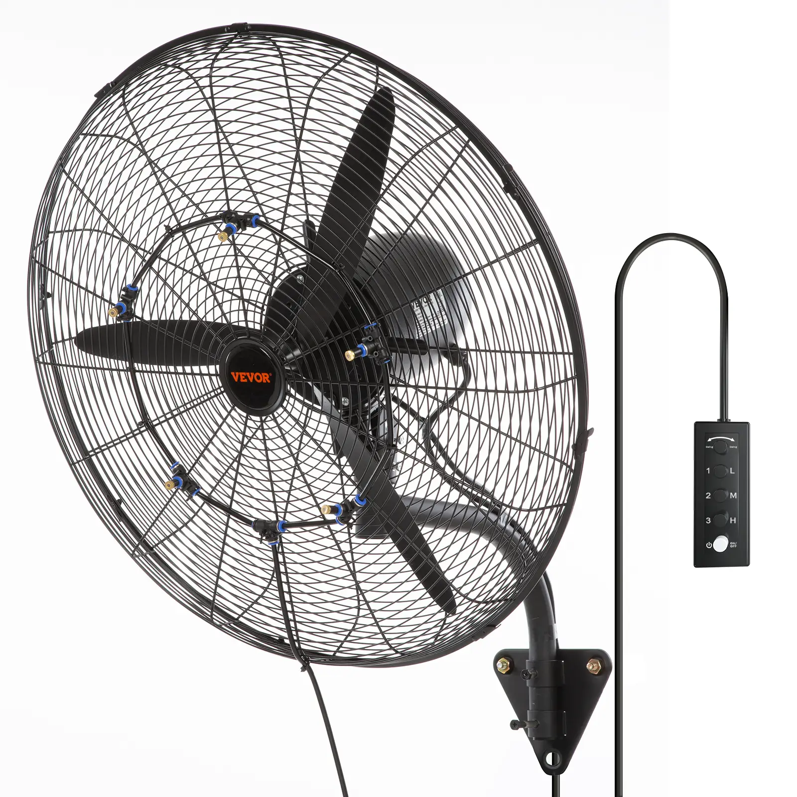 VEVOR Wall-Mount Misting Fan, 24 Inch, 3-speed High Velocity Max. 7000 CFM, Waterproof Oscillating Industrial Wall Fan, Commercial or Residential for