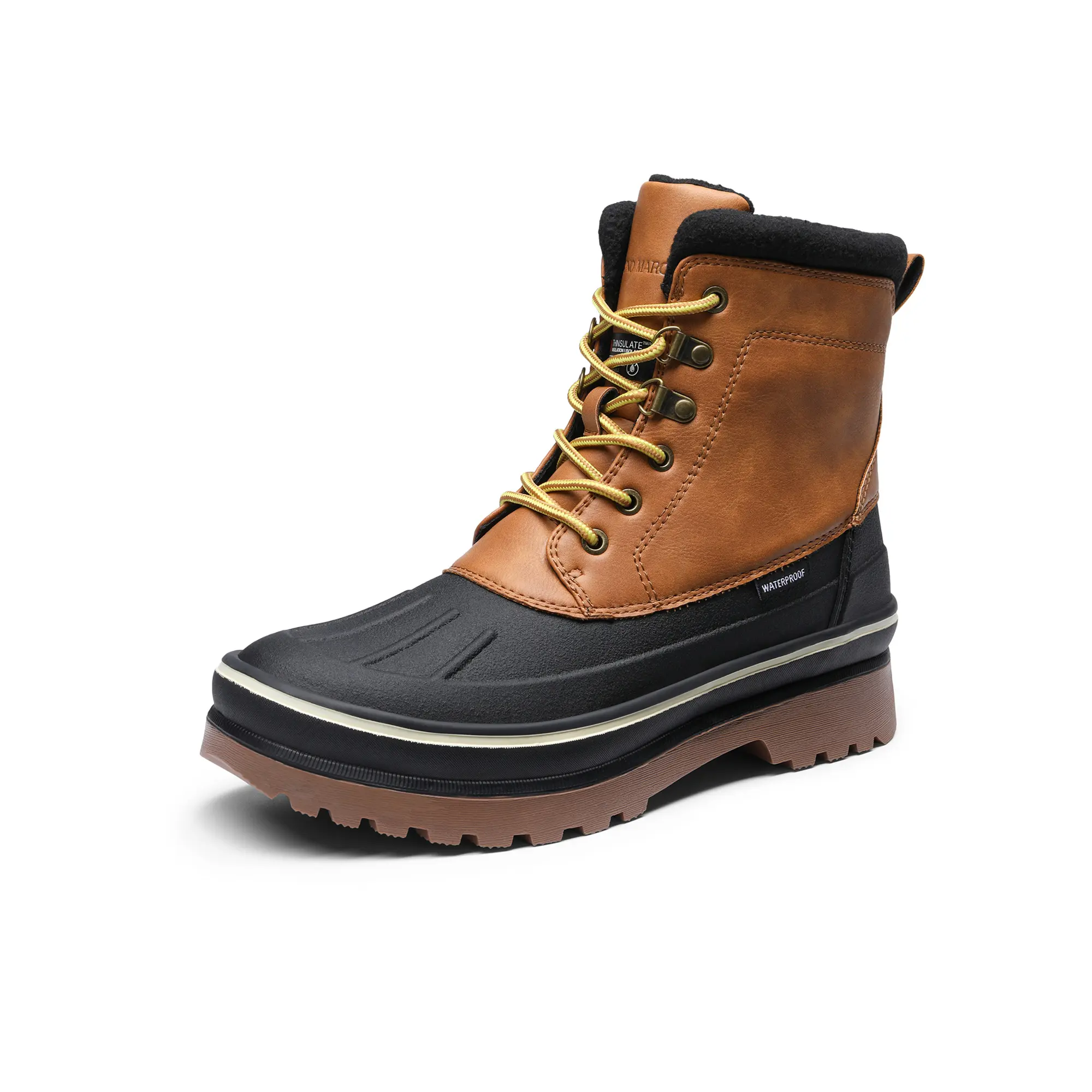 【BRUNO MARC Anniversary】 Men's Insulated Fur Lined Winter Snow Boots, Solid Closed Round Toe Cold-Weather Footwear with a Low Heel, Solid Colors, Foam, Rubber tiktokshopbacktoschool, Faux Leather, Rubber Sole, Classic Boot, Faux Fur Trim, Walking Shoes