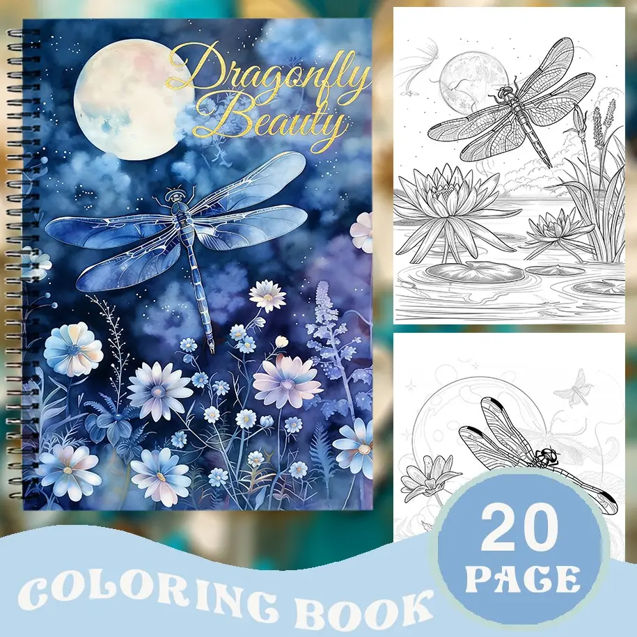 Beautiful Insect Dragonfly Coloring Book, Nature Animal Moon Theme Art, Adult Coloring Book, Stress Relief, Perfect Gift for New Year, Birthday, Christmas