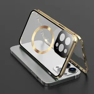 Magnetic Charging Phone Case with Tempered Glass Film, 360 Degree Protective Double Layer Full Body Shockproof Phone Case, Phone Accessories for iPhone, Cover