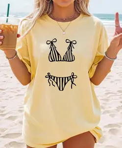 Comfort Colors® Coquette Bow Bikini Graphic T-Shirt, Feminine Summer Beach Aesthetic Girly Tee