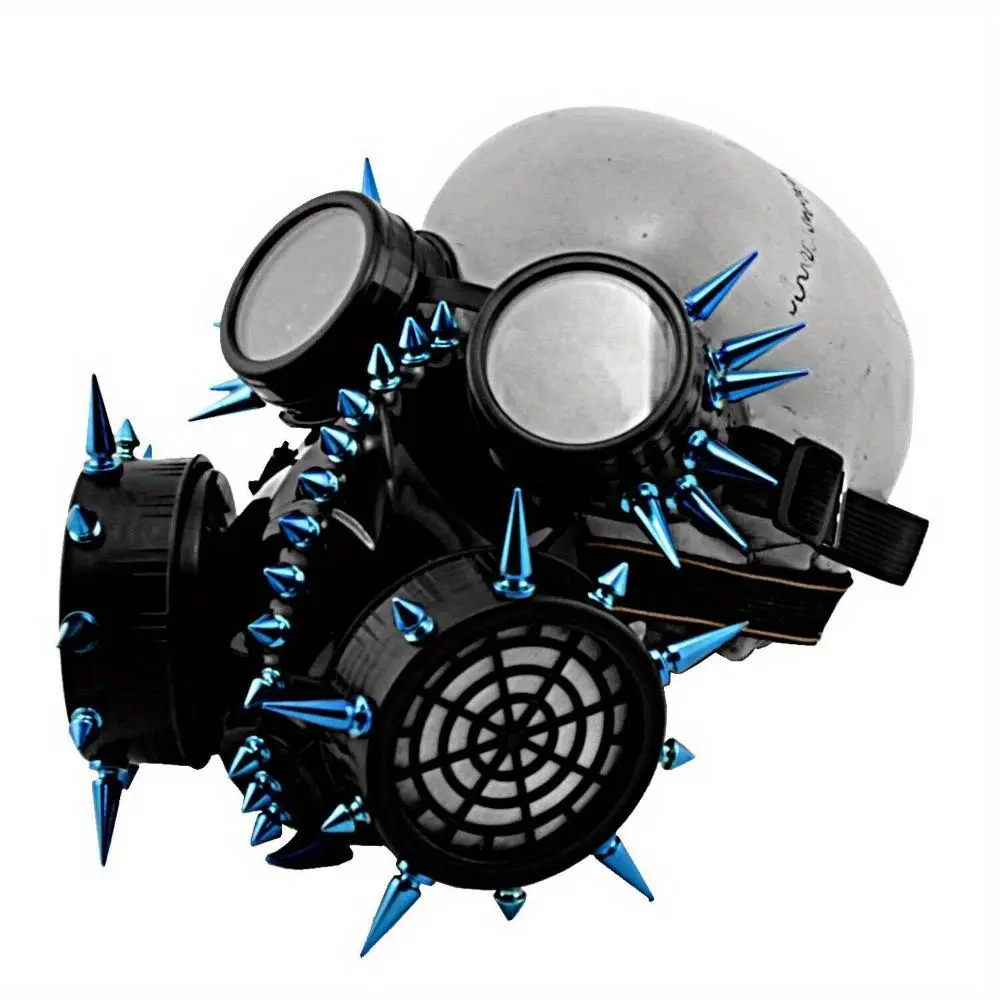 Punk Gothic Blue Spike Steampunk Cyberpunk Mask Goggles, Unisex Cosplay Props Halloween Costume Face Covering Accessories