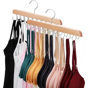 2PC Wooden Bra & Tank Top Hanger with 40 Hooks Space Saving Organizer for Efficient Storage