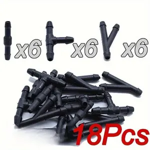 18pcs Windscreen Washer Joiner Pipe Connector T Piece Straight 3 Way Y Piece Air Fuel Water Petrol Wiper Washer Nozzle Hose