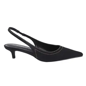 BELOVELY Women's Low Kitten Heel Slingback Mules & Clogs with Ankle Strap for Everyday Wear - Elegant Pointed Design, Black, Formal Footwear