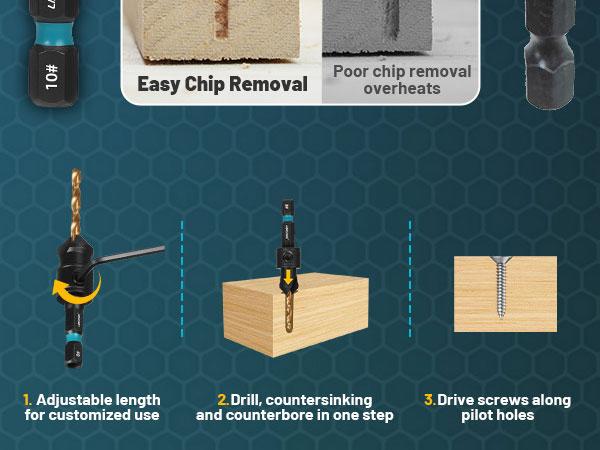 【Fathersdaygift】Libraton Countersink Drill Bit Set, 22 PCS Wood Counter Sink Drill Bit Adjustable, #4, #6, #8, #10, #12, Magnetic Drill Bit Holder Extension for Woodworking, Screwdriver Bits with Storage Box