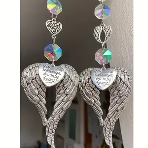 Hangable Mixed Glass Winged Heart Sun Catcher - Angel Wings Design with Engraved "You Are Always in My Heart" Pendant, Special Hanging Decoration for Her, Christmas Tree Ornament