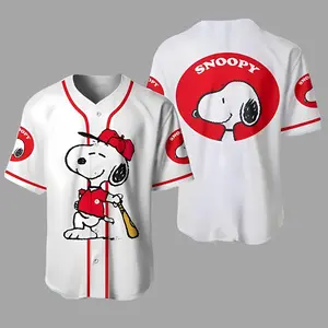 Sn0opy Cartoon Character White Red Baseball Jersey Shirt, Dog Cartoon Jersey, Cartoon Baseball Shirt, Cute Baseball Jersey Shirt