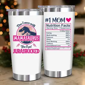Mamasaurus Funny Mom Tumbler 20oz Double Wall Insulated Stainless Steel Cup Perfect Christmas & Thanksgiving Gift for Mom Trendy Cute Reusable Vacuum Insulated Tumbler