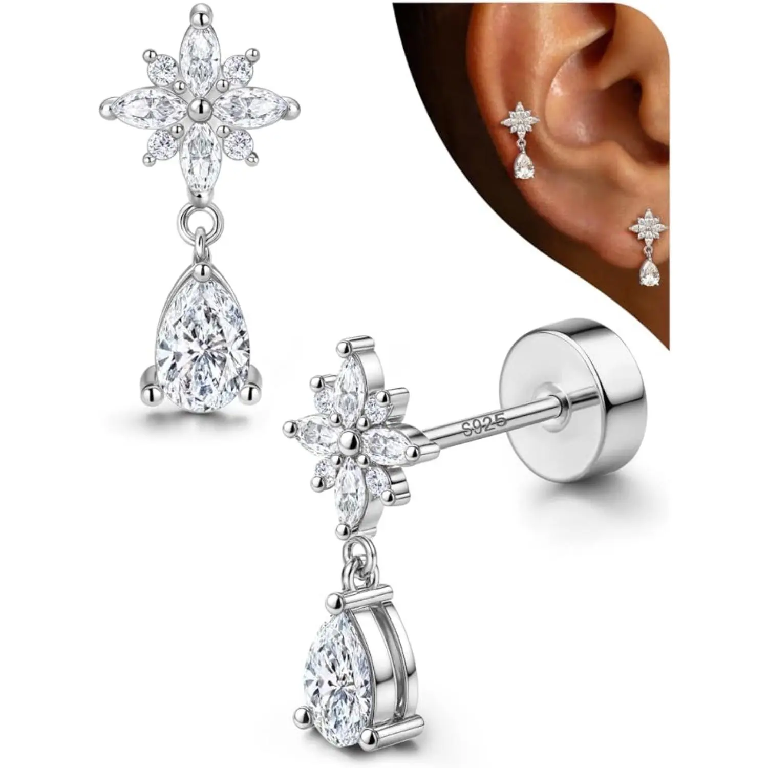 Silver Tone-Flower Dangle