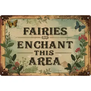 Vintage Metal Tin Sign 8x12 in Enchanted Fairy Magic Whimsical Wall Art for Garden or Patio Decor Adds a Touch of Fantasy & Charm
