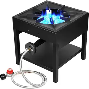 Vivicreate 185000 BTU Camping Camp Range Chef Griddle Outdoor Kitchen Garden grill propane gas 0-20 PSIG high pressure cook Stove Burner estufa Quemador cusina (Cast Iron)