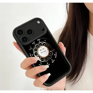 2026 Retro Dial iPhone Case - Black Square Raised Edge Protective Case with Elevated Camera Frame Protection Compatible with iPhone 17/16/15 Pro Max |   Classic Dial Design