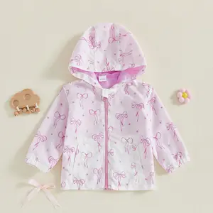 Toddler Baby Girl Jacket Bowknot Print Zipper-Up Hooded Long Sleeve Coat Clothes Spring Fall Outerwear 6M-4T Toddler Baby Girl Jacket Bowknot Print Zipper-Up Hooded Long Sleeve Coat Clothes Spring Fall Outerwear 6M-4T
