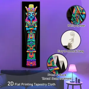 2D Flat Printing Vertical Blacklight Tapestry | Tribal God Figure Pattern Tapestry Wall Hanging for Bedroom Living Room | Eye-Catching South American Art Glow in the Dark Polyester Tapestries for Men | Neo-tribal Style UV Reactive Luminous Home Decor