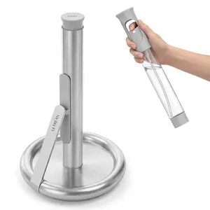 Ultrean Paper Towel Stand with Weighted Base, No-Lift One-Hand Tear – Stainless Steel Countertop Holder with Tension Arm, Anti-Slip Heavy Duty Dispenser for Standard & Jumbo Rolls, Modern Kitchen Accessory