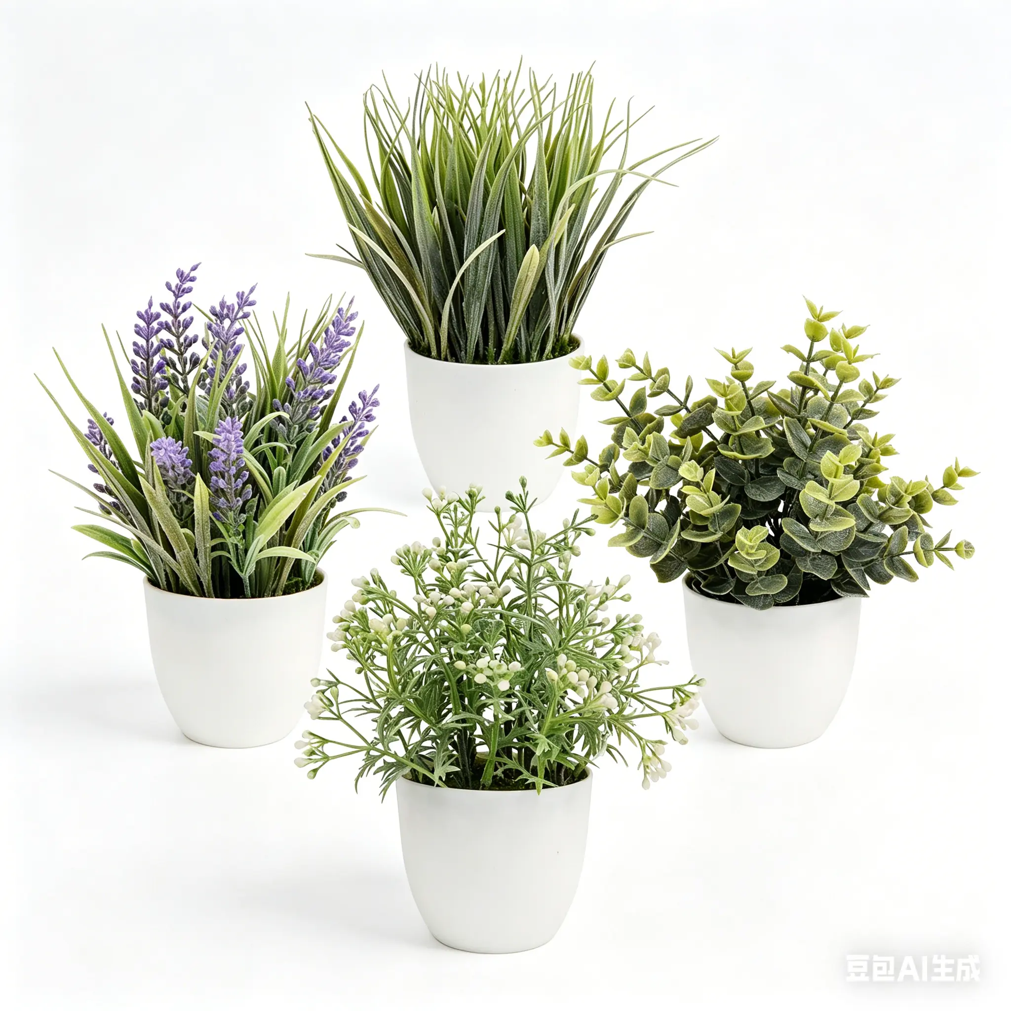 4 Pack Small Fake Plants Indoor, Artificial Eucalyptus and Lavender Plants for Summer and Spring Decor, Faux Plants for Bathroom, Office, Tabletop, Shelf and Home Decor