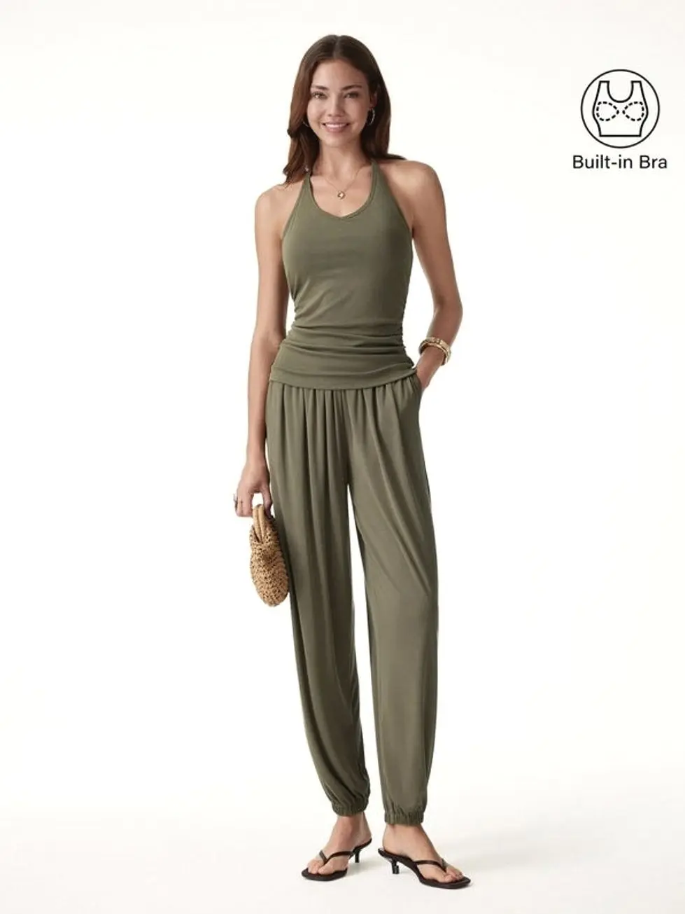 2Pcs Set Open Back Bra Top & Balloon Pants with Pockets