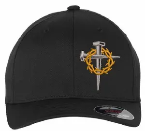 Jesus 3 Nail Crown of Thorns Embroidered Flex Fit FITTED Christian Hat Casual 6277 Various Color Hat with Side USA Flag