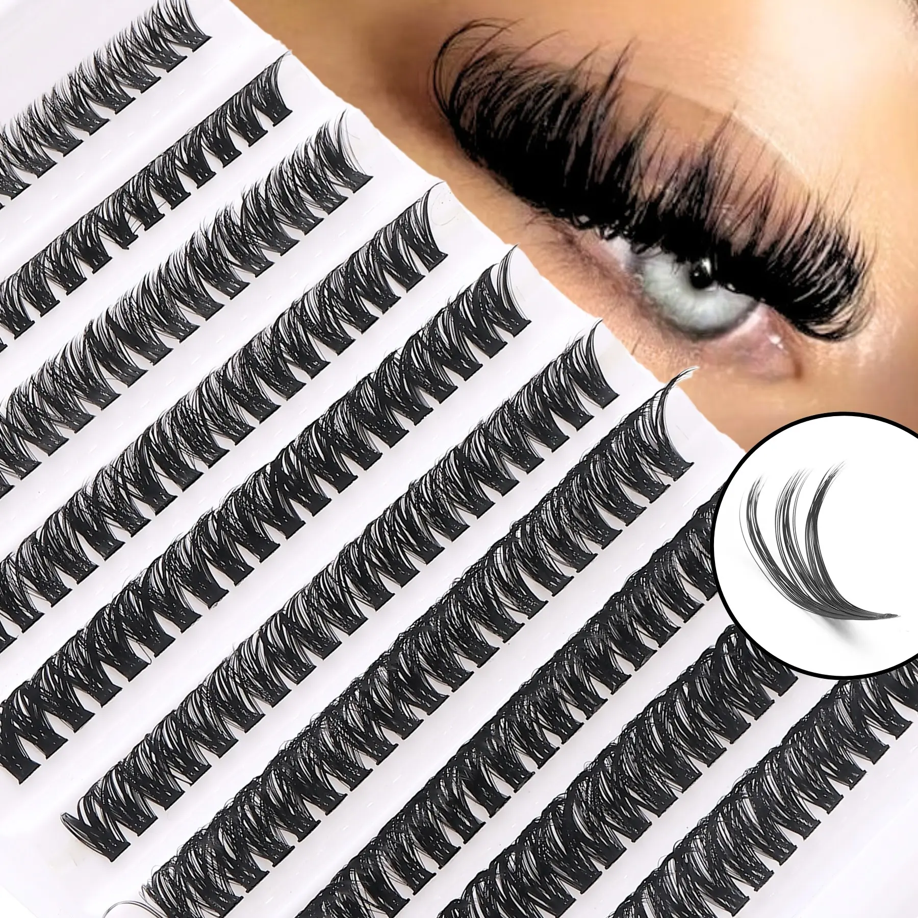 200 Clusters False D-Curl Black False Eyelashes, Cosmetic Lash Extensions, Natural Soft & Fluffy, Volume, Faux Mink Material, Suitable For Daily, Party, Valentine's Day Makeup, DIY At Home, Reusable