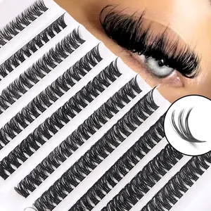 200 Clusters False D-Curl Black False Eyelashes, Eyelashes Extensions, Natural Soft & Fluffy, Volume, Faux Mink Material, Suitable For Daily, Party, Valentine's Day Makeup, DIY At Home, Reusable