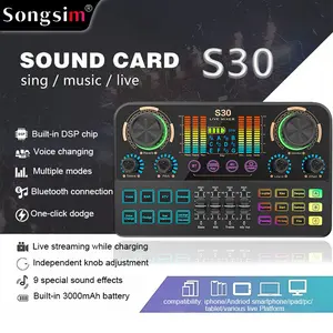 Songsim S30 Bluetooth Audio Mixer with DSP Chip, Vocal Optimizer, 9 Preset Sound Effects, Reverb & Voice Modulation, Multiple Modes, Independent Knobs & Sliders for Precise Adjustable Audio, Compatible with iOS, Android, PC Live Streaming Platforms