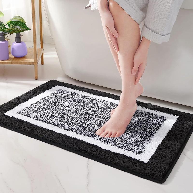 Monochrome Speckle Bath Mat Trio | Ultra-Plush 3-Piece Bathroom Rug Set with Crisp White Trim