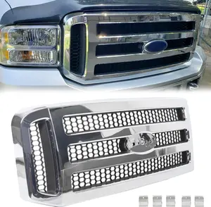 HECASA Front Grille Compatible with 2005-2007 Ford F250 F350 F450 F550 SuperDuty FO1200456 5C3Z8200BAA Upper Bumper Hood Grill W/Gray Honey Comb Chrome