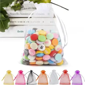 50 Pack White Organza Bags 5 x 7 Inch, Sheer Favor Mesh Bags Drawstring,  Bag Small Size,  Bag Drawstring For Wedding Party Favor Christmas