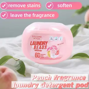 50 Peach Scent Laundry Gel Beads, Contains Perfume Concentrate, Laundry Bag, 6-in-1 High Efficiency, Floral and Fruity Scent