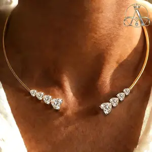 Aurelia Crest 13cttw Heart Cut All Moissanite Open Choker Necklace 925 Sterling Silver Diamonds Cuff Collar for Women Fine Jewelry Gifts