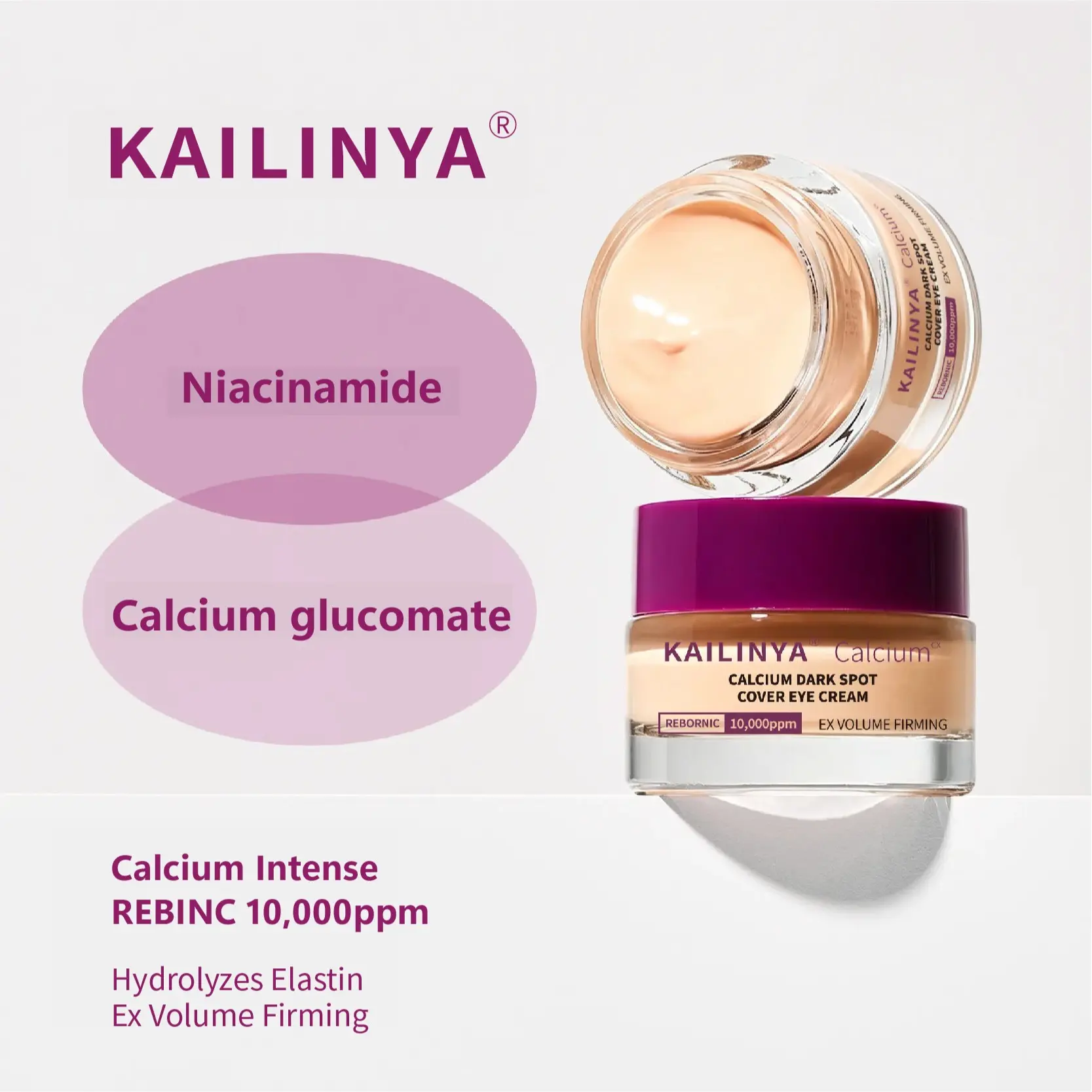 Calcium Dark Spot Cover Lifting Intensive Eye Cream, 5g, with Niacinamide & Calcium Glucomate, 10000ppm REBORNIC, Anti-Aging, Firming, Brightening, brightens dark circles, for Fine Lines & Elasticity, eye care product