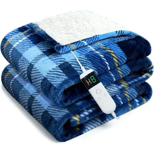 Electric Blanket Heated Throw, Soft Flannel 50"x60" Plaid Heating Blanket with 8 Hours Auto Off 10 Fast Heating Levels Machine Washable Sherpa Heated Blank