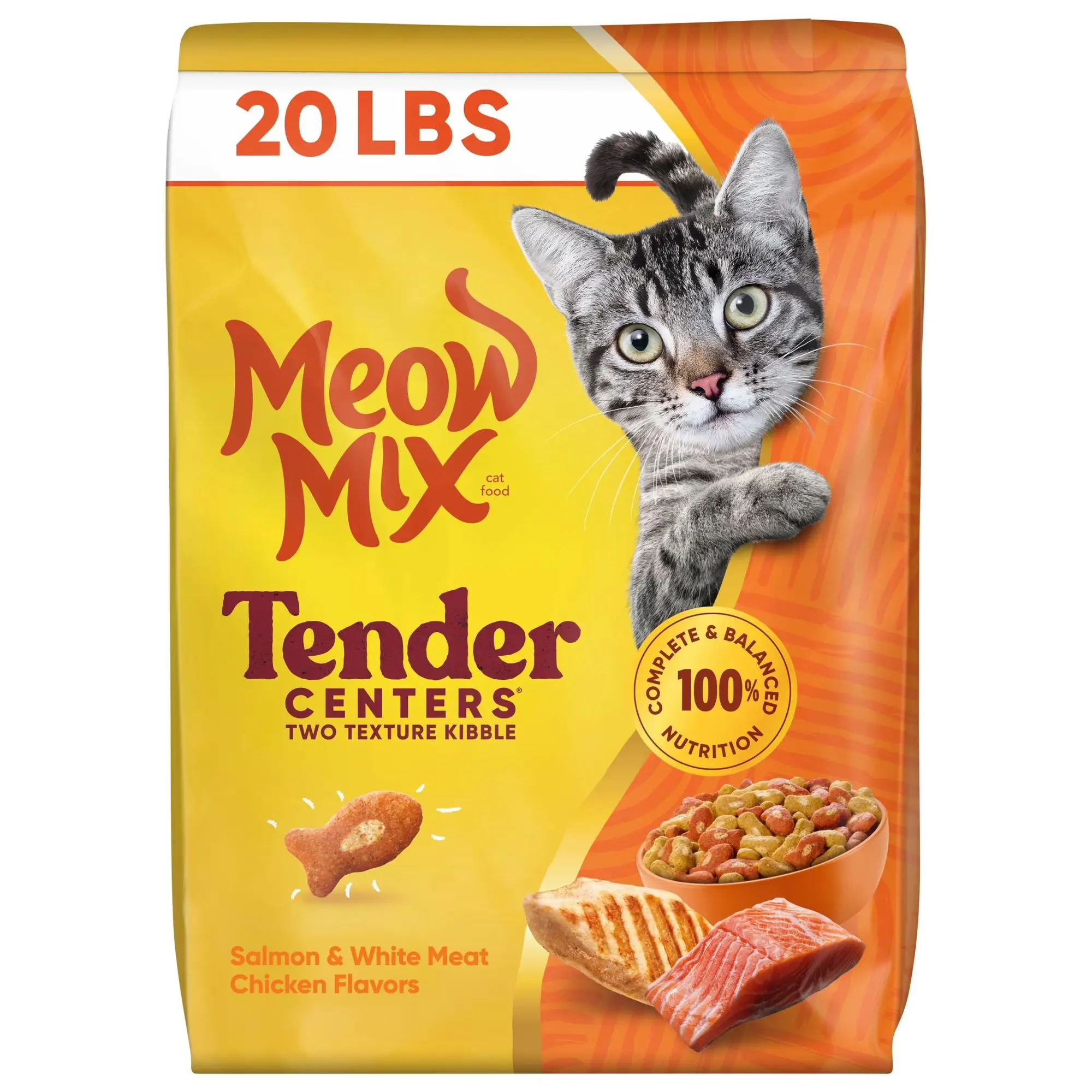 Meow Mix Tender Centers with Salmon & White Meat Chicken Flavors, Dry Cat Food, 3 lb. Bag