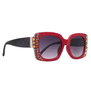 Tokio Line Bifocal OR Sun Readers Bling Reading Glasses, Red With Volcano European Crystals, Large Frame, Trendy Style,  NY Fifth Avenue