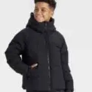 Boys' Casual Fit Hooded Puffer Jacket - At Hip Length, Full Zip Front, All In Motion, Hooded Neck
