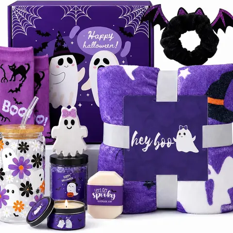 Halloween Gift Boo Basket Stuffers for Women & Teen Girls – Halloween Gift Set with Witch Mug, Cozy Blanket & Relaxing Spa Treats for Mom, Wife & Friends