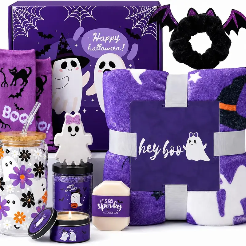 Halloween Gift Boo Basket Stuffers for Women & Teen Girls – Halloween Gift Set with Witch Mug, Cozy Blanket & Relaxing Spa Treats for Mom, Wife & Friends