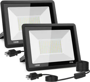 2-Pack 100W LED Flood Light Outdoor, 10000LM Bright Plug-in Flood Lights with , IP66  Exterior  Lights, LED Work Light for Garage, Yard, Garden, Playground, Stadium, Arena