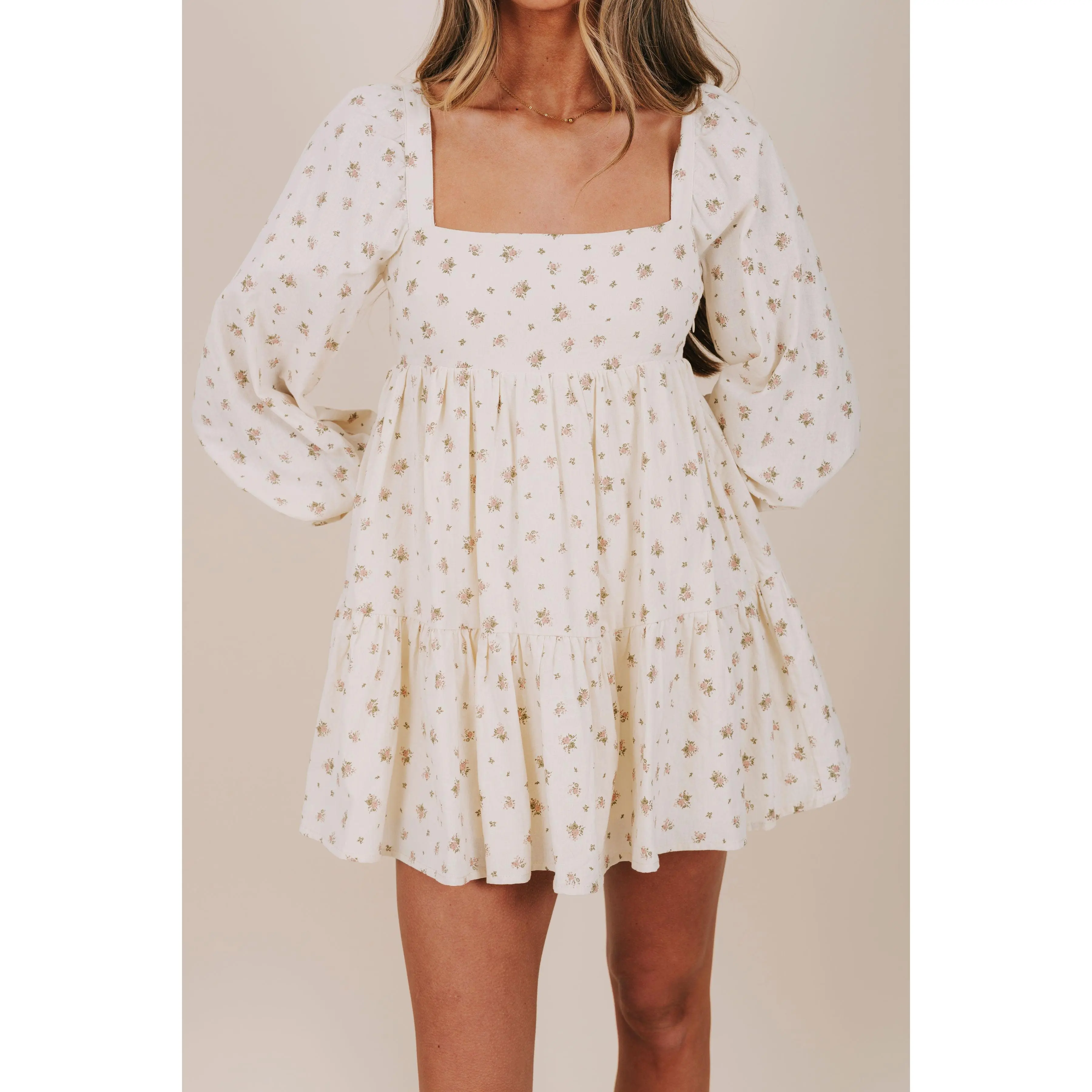 Women's Blooming With Grace Casual Dress, Long Sleeve, Floral Print, Comfortable Fabric, Casual Wear