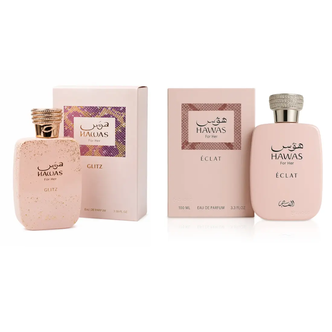 Rasasi Hawas Duo for Her – Éclat + Glitz Eau de Parfum 2 × 100ml | Women's Perfume | Litchi Rose Vanilla & Pear Caramel Floral EDP