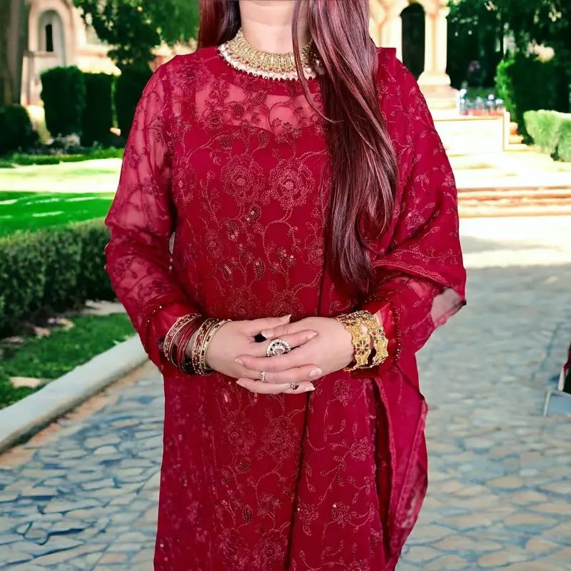 burgundy velvet dress for wedding Shop Pakistani Sharara Dress for Sangeet with Sequin Embroidery Work –  HATKE BRIDE main image 1