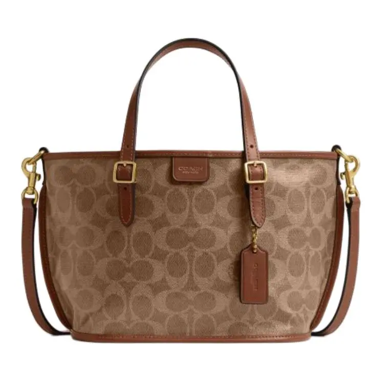Coach Taxi 21 Logo-Embellished Coated Canvas Tote Bag for Women in Tan and Sable Brown