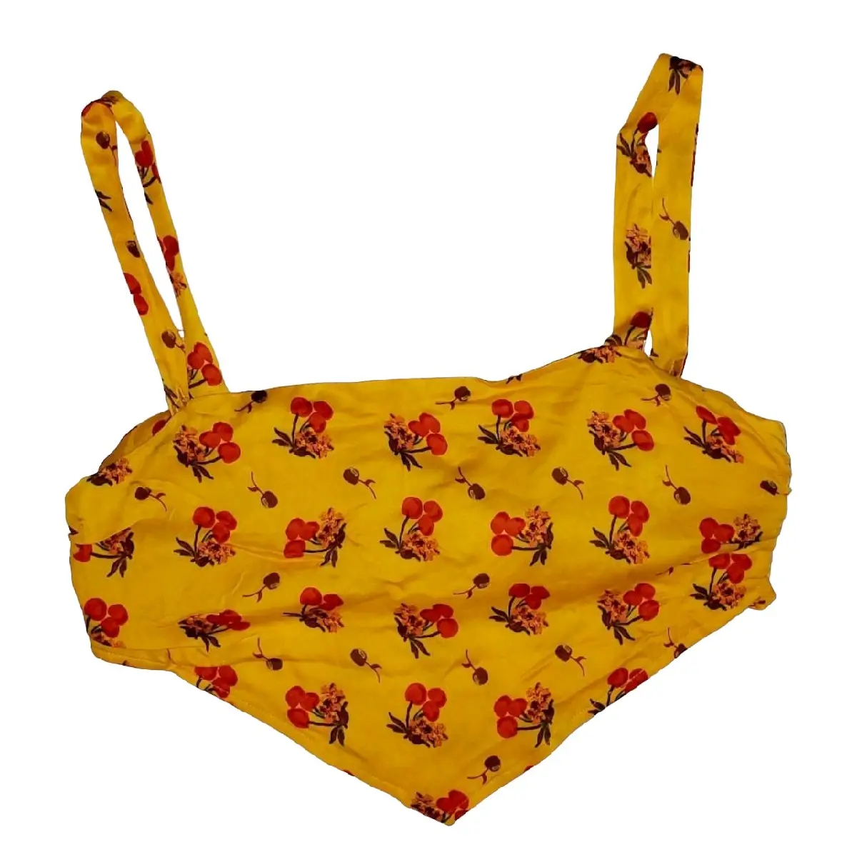 Urban Outfitters Scarf Halter, Yellow with Cherries, Size L, New With Tags Womenswear Cami Straps Tops Short Elastic