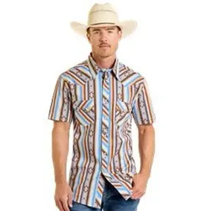 Rock And Roll Denim w RR Stripe Aztec SS Snap Orange