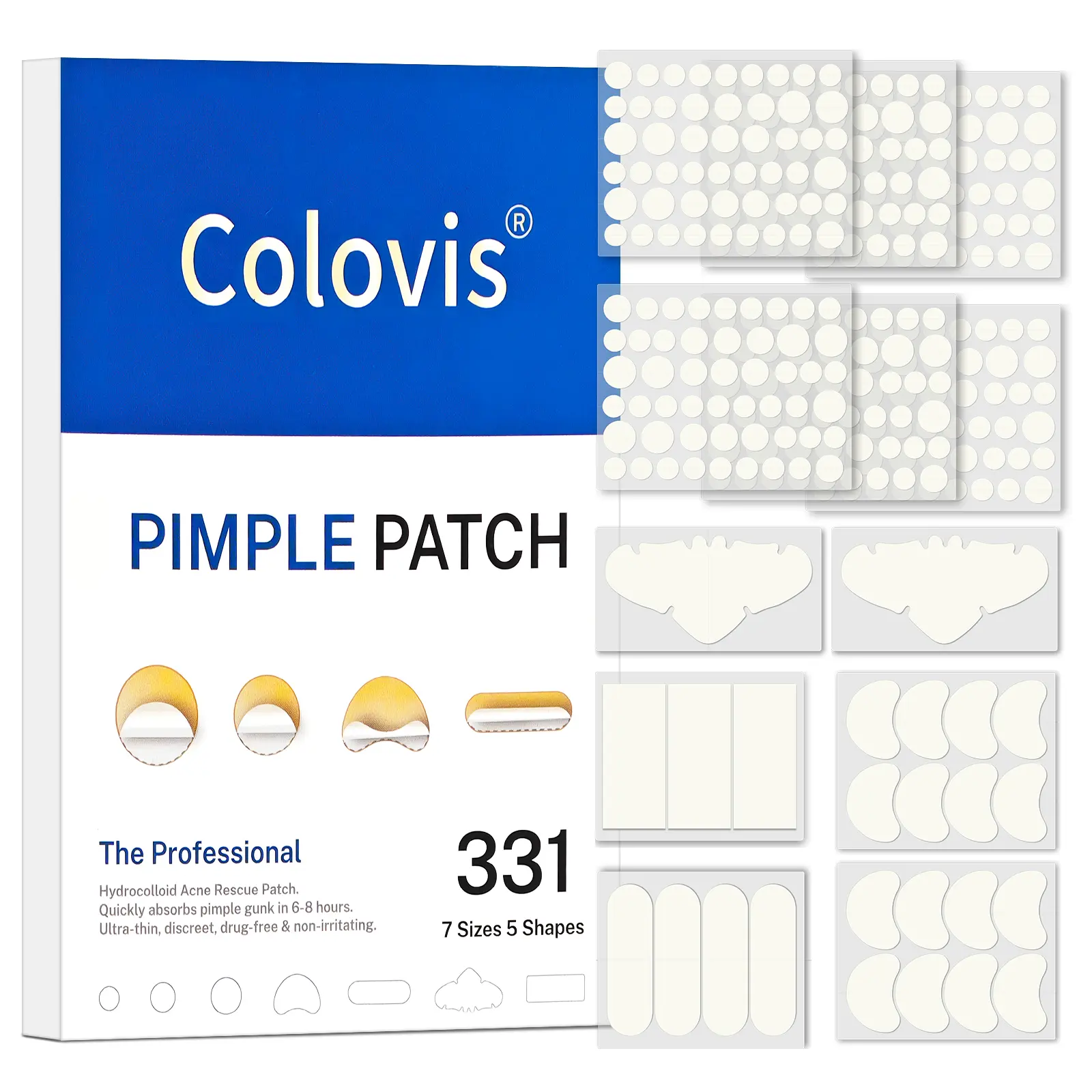 331pcs/set Facial Hydrocolloid Acne Patches, 7 Assorted Sizes & Shapes,  Alcohol-Free, Gentle Non-Irritating Acne Cover Patches, Skin Care Spot Treatment for All Skin Types#GLOBAL PICKS