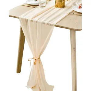 Beige Sheer Table Runner Lightweight Gauze 30x120 Inch for Ivory Wedding Rustic Boho Wedding Party Bridal Shower Decor Birthday Party Cake Table Decor