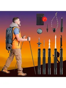 Multi-Functional Hiking Stick Tactical Hiking Pole - Tool Equipment Hiking Pole, Adjustable Tactical Hiking Walking Stick, With Built-In Canvas Storage Bag And Compass, Easy To Carry, Suitable For Outdoor Hiking And Trekking.